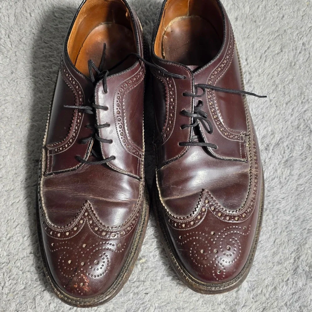 VTG Nettleton Corfam Cat Paw Brown Leather Wingtip Brogue Oxford Dress Shoes 9 E